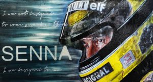 Painting of F1 driver Ayrton Senna. Een schilderij van F1 coureur Ayrton Senna